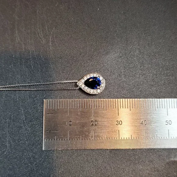 18 Inch 925 Sterling Silver Blue And Clear Sapphire Pendant Necklace - Picture 8 of 9
